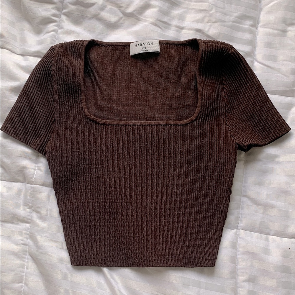 Aritzia babaton sculpt knit crop top brown